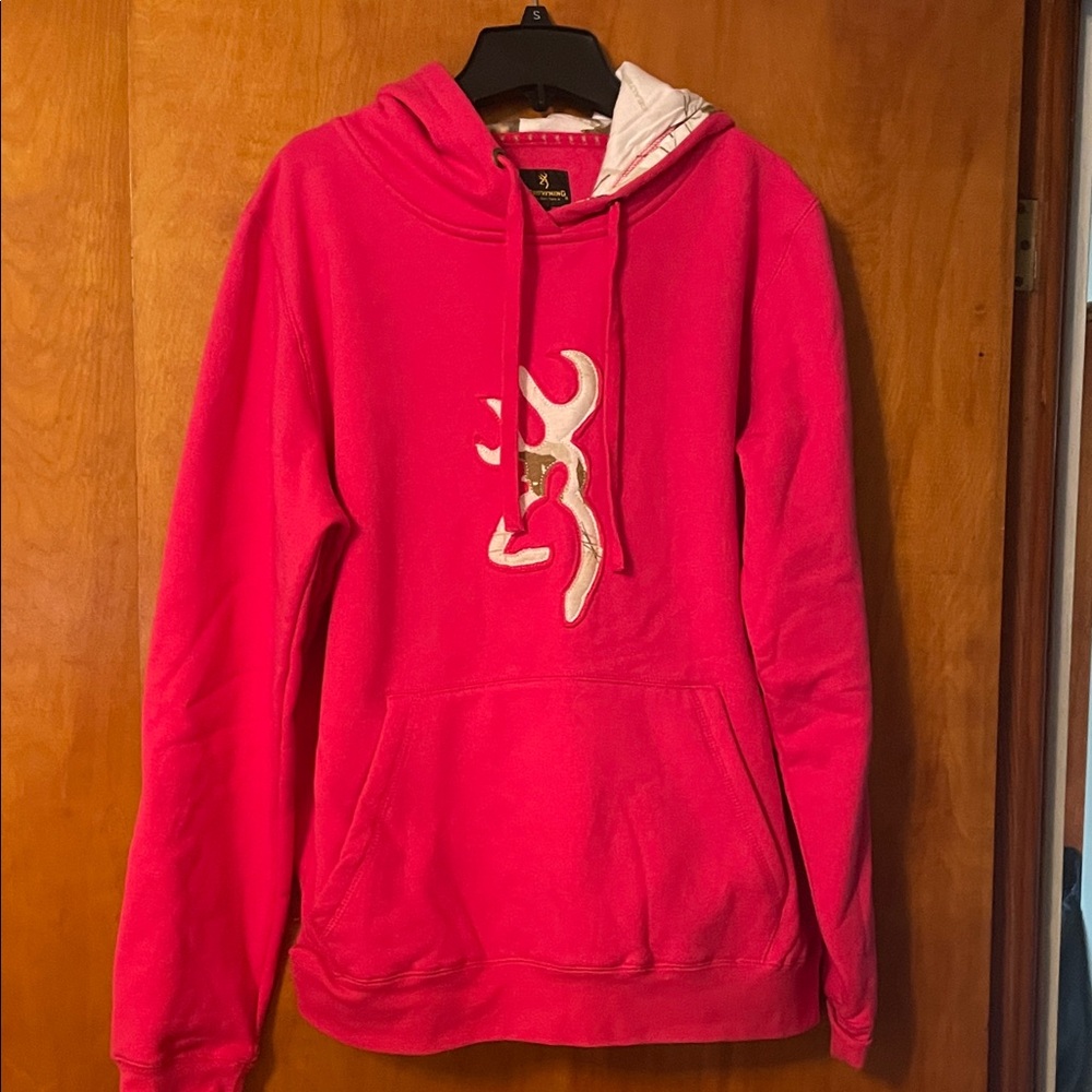 Women's Browning brand Fuchsia/Pink Hooded Pullover with Deer Logo